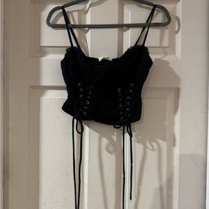 Bear Dance Black Lace-Up Crop Top